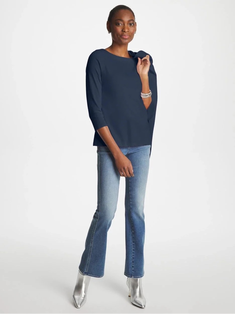 CHICOS Pima 3/4 Sleeve Tee in Navy Blue, Like New